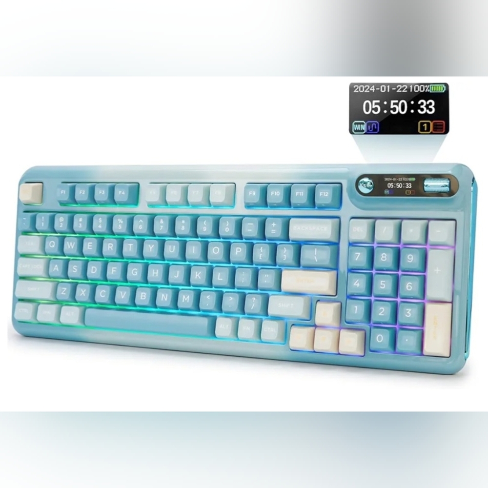 New KZZI Z98 Wireless Mechanical Keyboard, Smart Display & Knob, BT5.0/ Blue